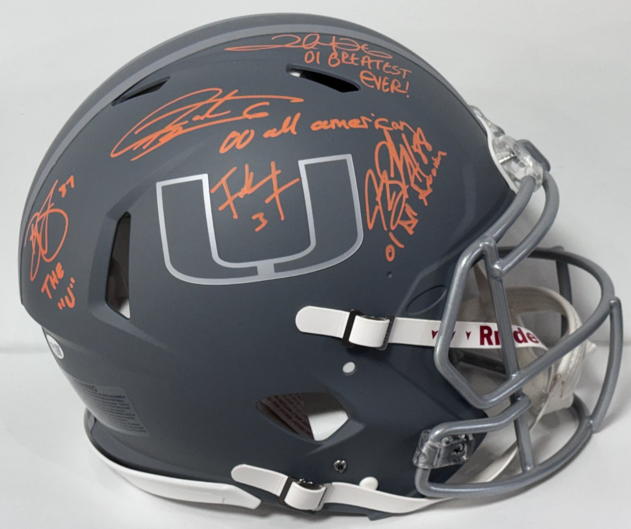 Miami Hurricanes 01 Signed Riddell Slate Auth Helmet 5 Auto JSA COA Gore Portis