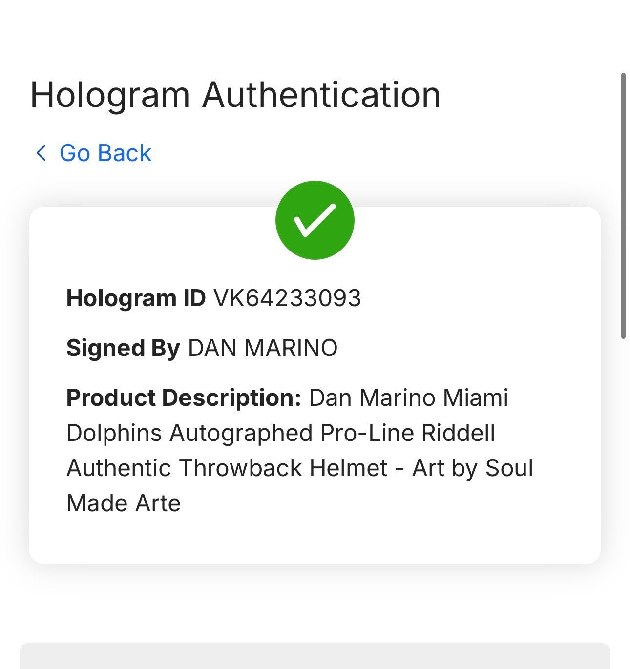 Dan Marino Signed Dolphins Custom 1/1 Authentic Riddell Helmet Auto Fanatics COA