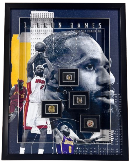 LeBron James Championship Rings 3D Framed Shadowbox Miami Heat Cavs LA Lakers
