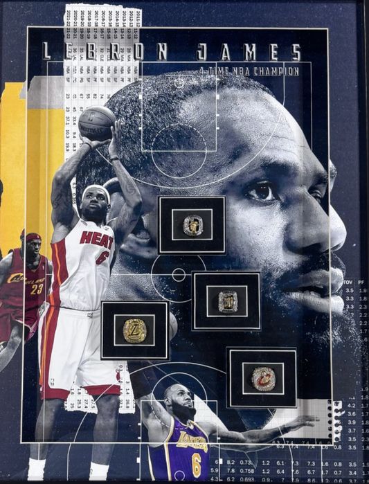 LeBron James Championship Rings 3D Framed Shadowbox Miami Heat Cavs LA Lakers