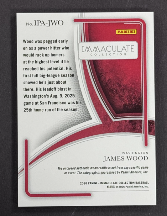 2026 Panini Immaculate James Wood Patch Auto LE 1/5 Washington Nationals Mint