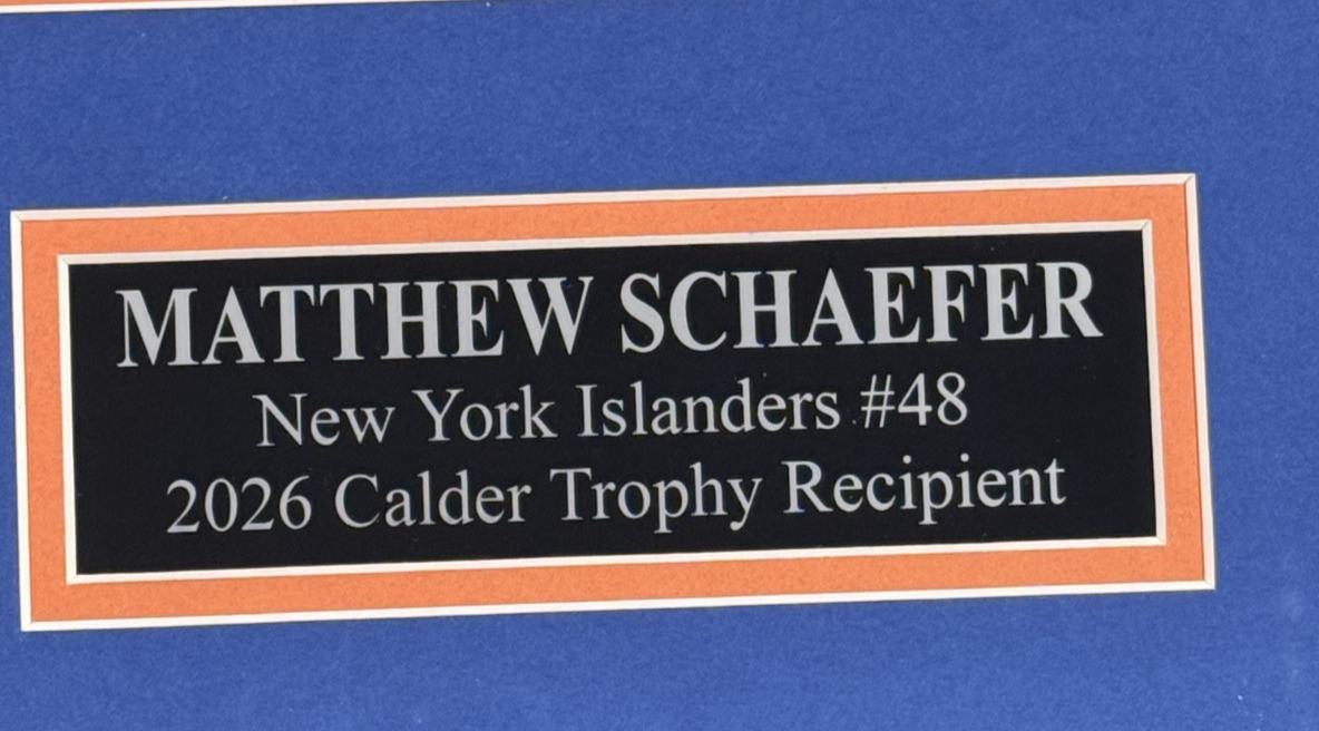 Matthew Schaefer Signed 16x20 1st OT Goal Photo Framed UDA COA Plaque Islanders