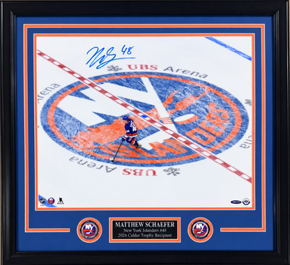 Matthew Schaefer Signed 16x20 Center Ice Photo Framed Plaque Auto UDA COA Isles