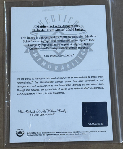 Matthew Schaefer Signed 16x20 Center Ice Photo Framed Plaque Auto UDA COA Isles
