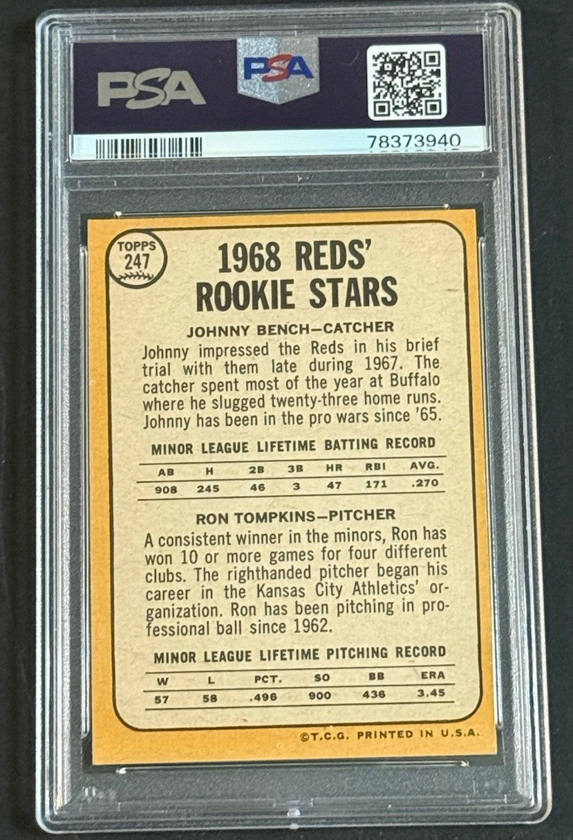 1968 Topps Johnny Bench RC Rookie HOF #247 PSA 6  LOOKS Nicer Centered