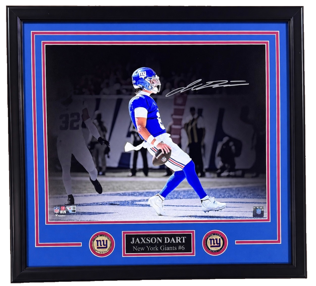 Jaxson Dart Signed 16x20 1st TD Framed Photo w/Plaque Auto Fanatics COA Giants