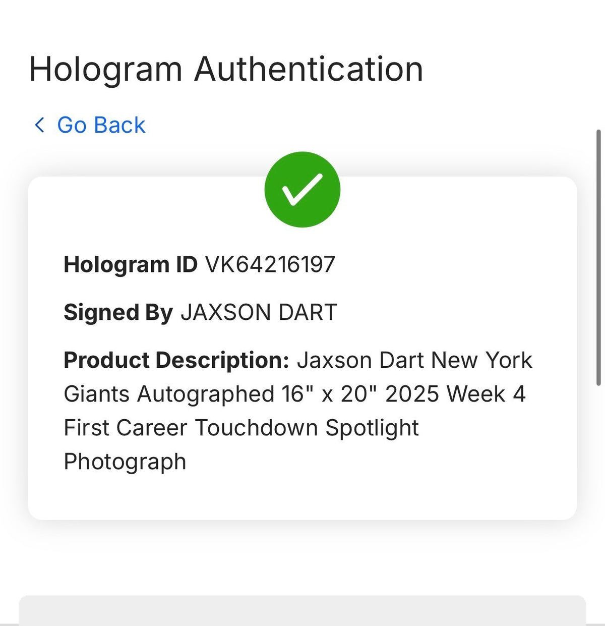 Jaxson Dart Signed 16x20 1st TD Framed Photo w/Plaque Auto Fanatics COA Giants