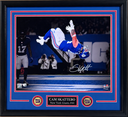 Cam Skattebo Signed 16x20 Backflip Photo Framed W/Plaque Auto Fanatics NY Giants