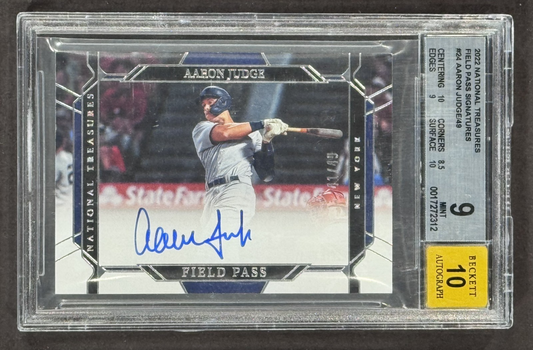 2022 NT Field Pass Signatures Aaron Judge LE /49 BGS Mint 9 Auto 10 NY Yankees