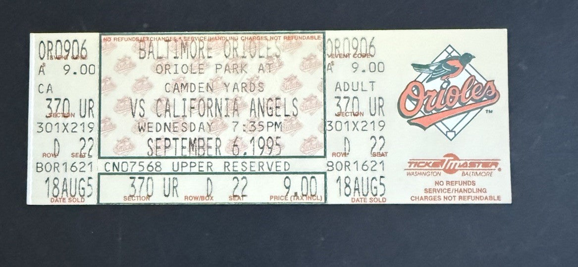 CAL RIPKEN JR. PASSES LOU GEHRIG 2,131 CONSECUTIVE GAMES FULL TICKET Nm - Mint