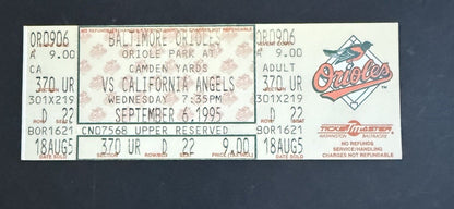 CAL RIPKEN JR. PASSES LOU GEHRIG 2,131 CONSECUTIVE GAMES FULL TICKET Nm - Mint