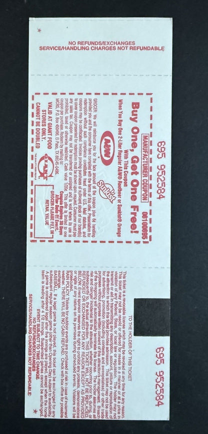 CAL RIPKEN JR. PASSES LOU GEHRIG 2,131 CONSECUTIVE GAMES FULL TICKET Nm - Mint