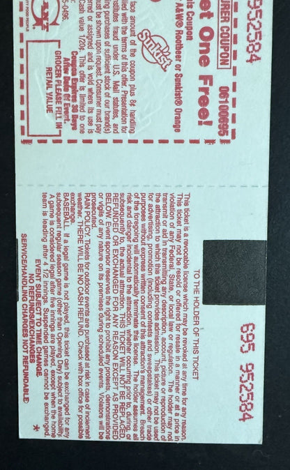 CAL RIPKEN JR. PASSES LOU GEHRIG 2,131 CONSECUTIVE GAMES FULL TICKET Nm - Mint