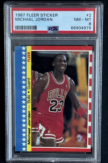 1987 - 88 Fleer Sticker Michael Jordan #2 PSA 8 Nm - Mint Beauty HOF Bulls