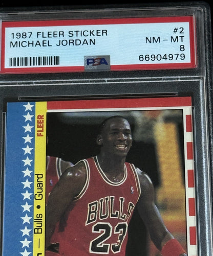 1987 - 88 Fleer Sticker Michael Jordan #2 PSA 8 Nm - Mint Beauty HOF Bulls