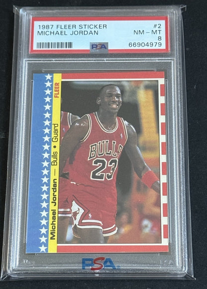1987 - 88 Fleer Sticker Michael Jordan #2 PSA 8 Nm - Mint Beauty HOF Bulls