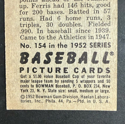1952 Bowman #154 Ferris Fain Athletics NM Near Mint Centered Clean Beauty