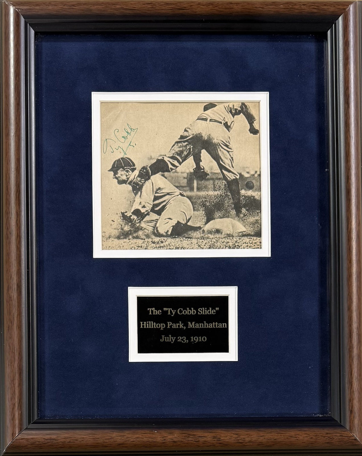 Ty Cobb Signed 5x5 Photo Framed Suede Detroit Tigers Auto HOF Highland Mint COA