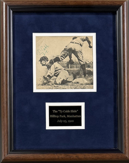 Ty Cobb Signed 5x5 Photo Framed Suede Detroit Tigers Auto HOF Highland Mint COA