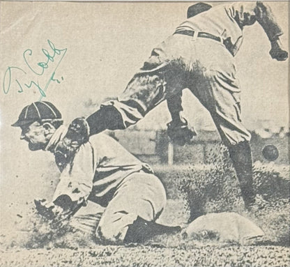 Ty Cobb Signed 5x5 Photo Framed Suede Detroit Tigers Auto HOF Highland Mint COA