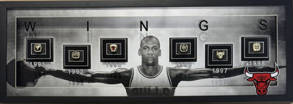 Michael Jordan Bulls Wings Framed 15x42 Photo Facsimile Auto NBA Finals 6 Rings