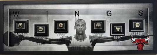 Michael Jordan Bulls Wings Framed 15x42 Photo Facsimile Auto NBA Finals 6 Rings
