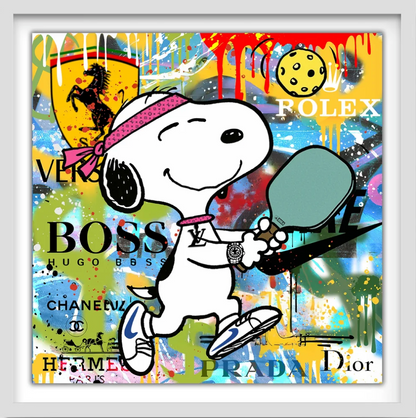 Snoopy Pickleball Photo Framed 3D Shadowbox 22x22 Peanuts Rolex Prada Designer