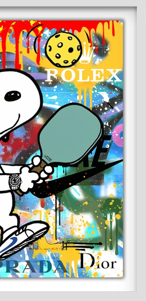 Snoopy Pickleball Photo Framed 3D Shadowbox 22x22 Peanuts Rolex Prada Designer