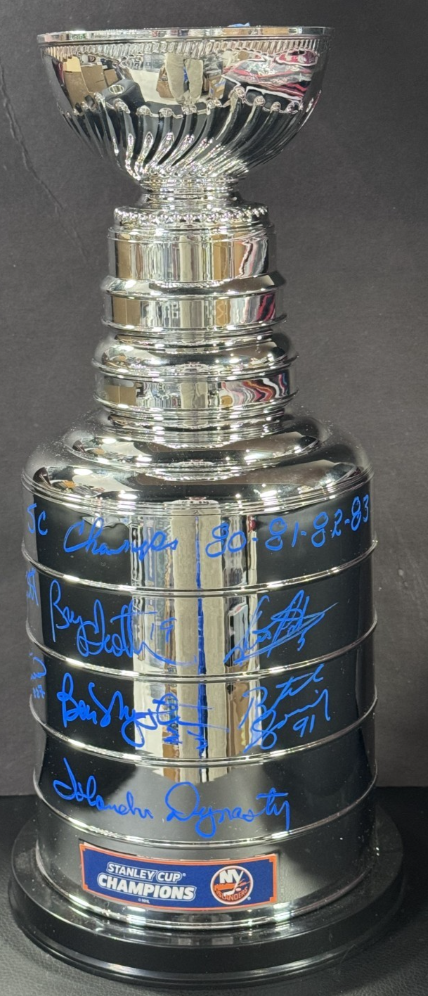 NY Islanders Dynasty Signed Stanley Cup Replica 6 Auto PSA COA Smith Potvin