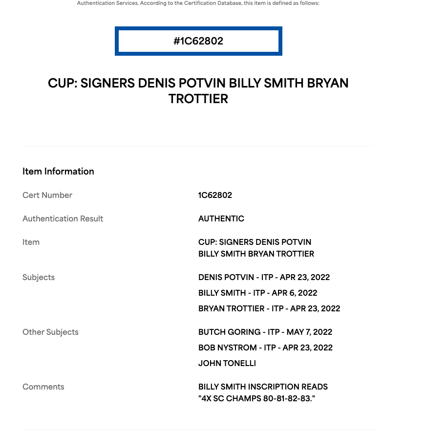 NY Islanders Dynasty Signed Stanley Cup Replica 6 Auto PSA COA Smith Potvin