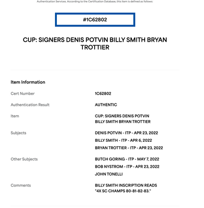 NY Islanders Dynasty Signed Stanley Cup Replica 6 Auto PSA COA Smith Potvin