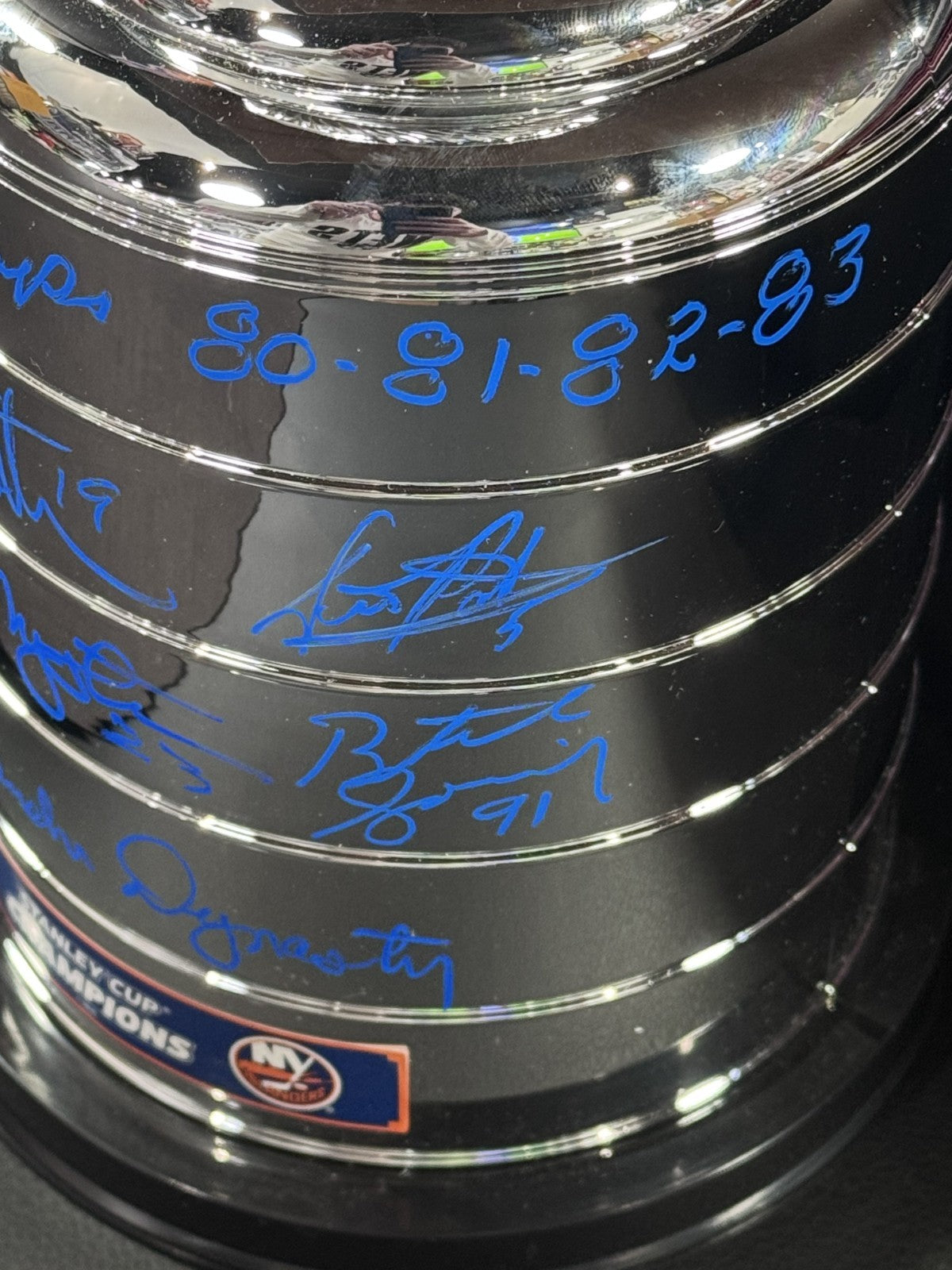 NY Islanders Dynasty Signed Stanley Cup Replica 6 Auto PSA COA Smith Potvin