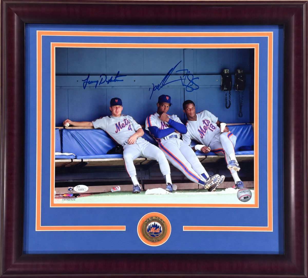 Lenny Dykstra Doc Gooden Strawberry Signed 11x14 Mets Photo Framed Auto JSA COA