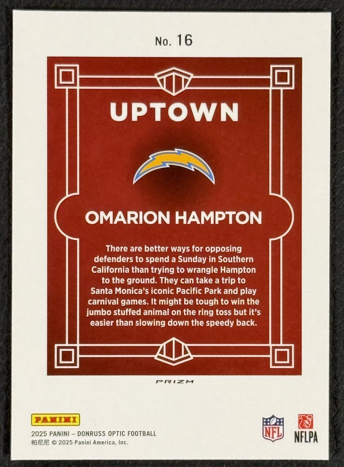 Mint 2025 Panini Optic Omarion Hampton Uptown #16 Rookie LA Chargers Magnet Case