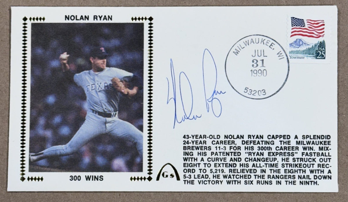 Nolan Ryan Signed 300 Win Cachet + Commemorative Program Auto COA Rangers HOF