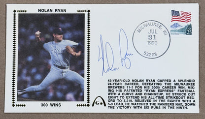 Nolan Ryan Signed 300 Win Cachet + Commemorative Program Auto COA Rangers HOF