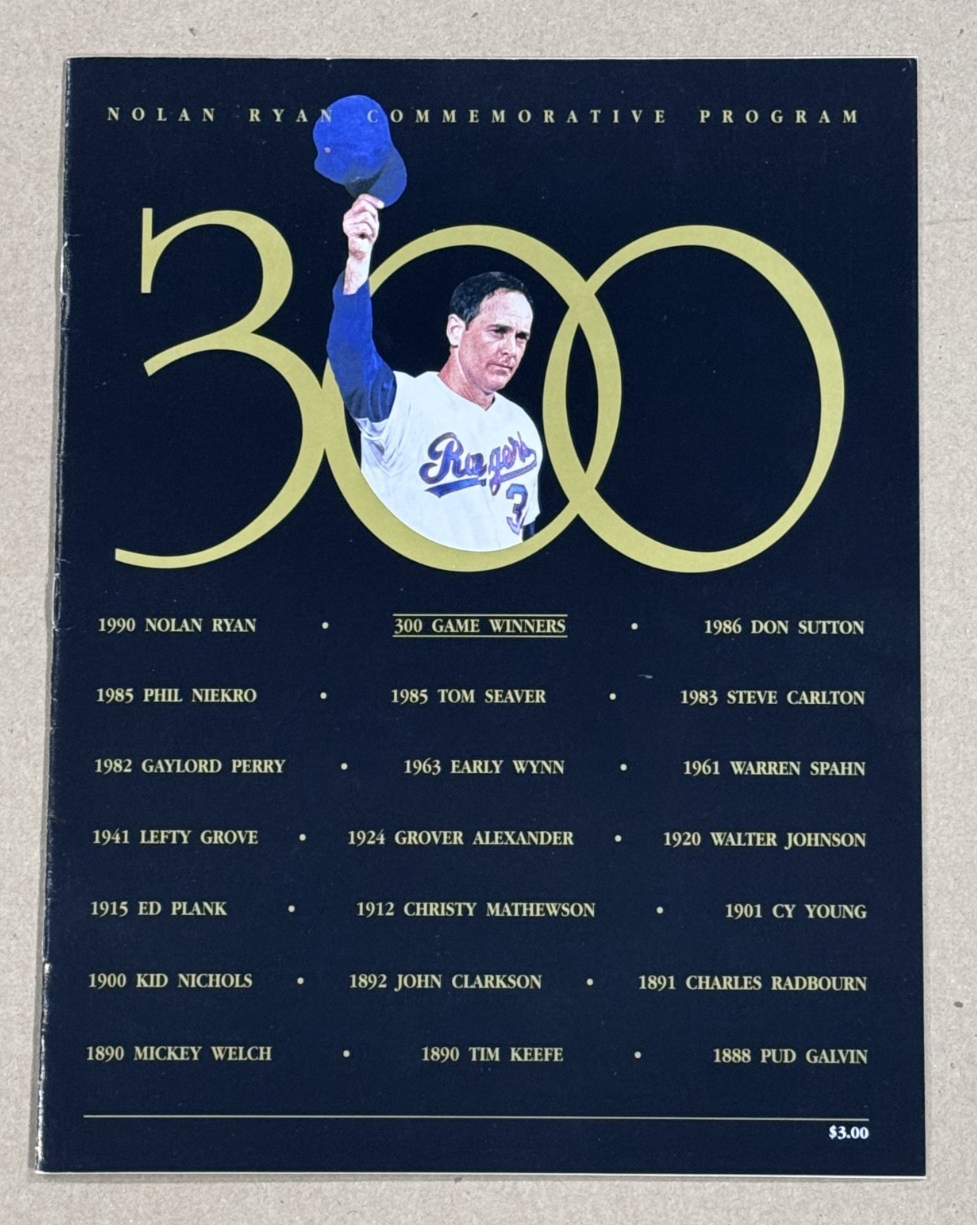 Nolan Ryan Signed 300 Win Cachet + Commemorative Program Auto COA Rangers HOF