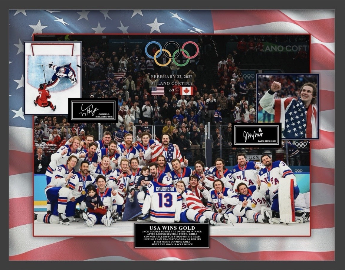 2026 USA Hockey Team Champions Framed 3d 22x32 Photo Jack Hughes Johnny Gaudreau