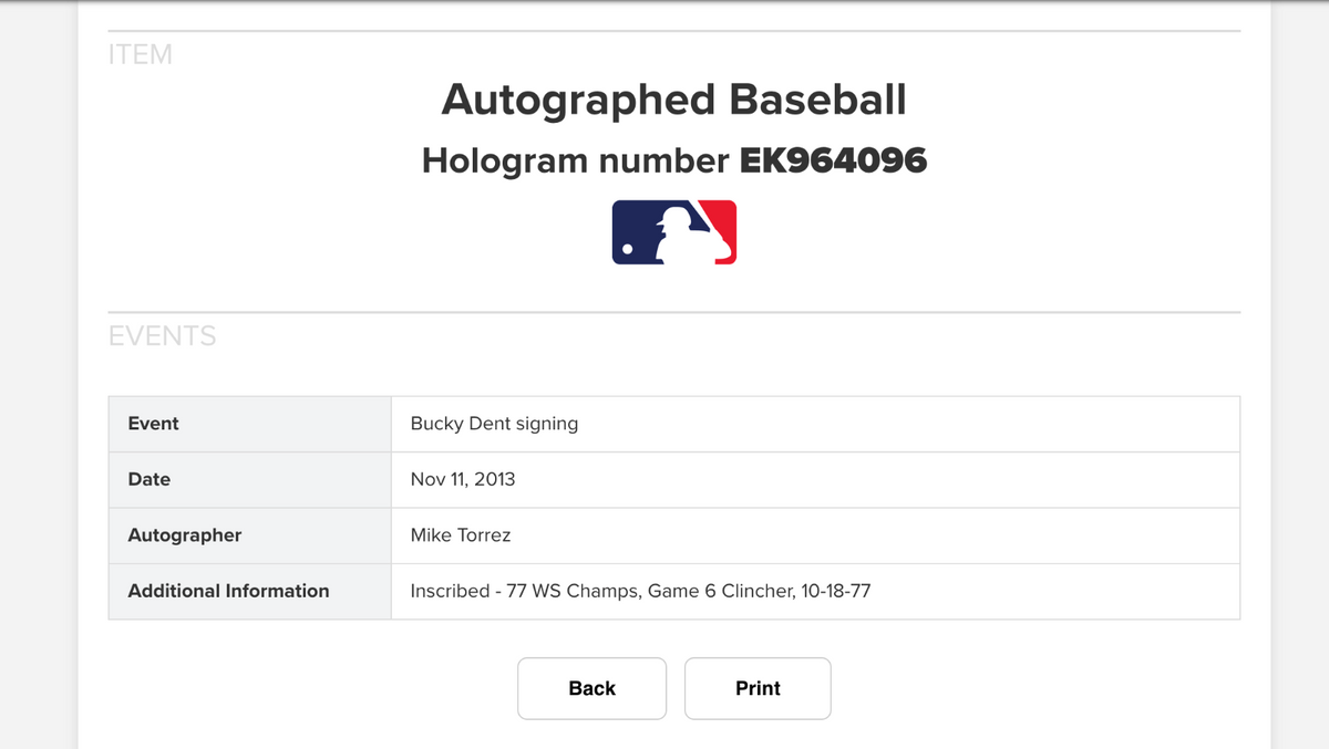 Mike Torrez Signed Official Baseball 77 WS Champs Clincher Yankees Auto Steiner