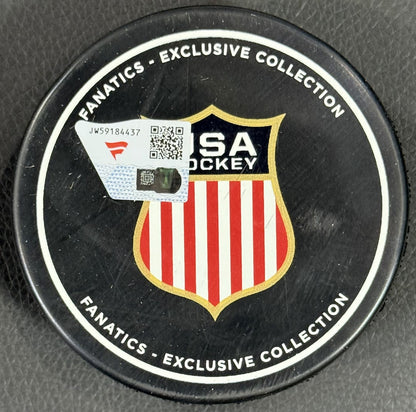 Connor Hellebuyck Signed Team USA 2026 Olympic Hockey Puck Gold Medal Fanatics