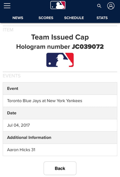 Aaron Hicks #31 Game Used NY Yankees New Era July 4 Hat Fanatics MLB Steiner COA