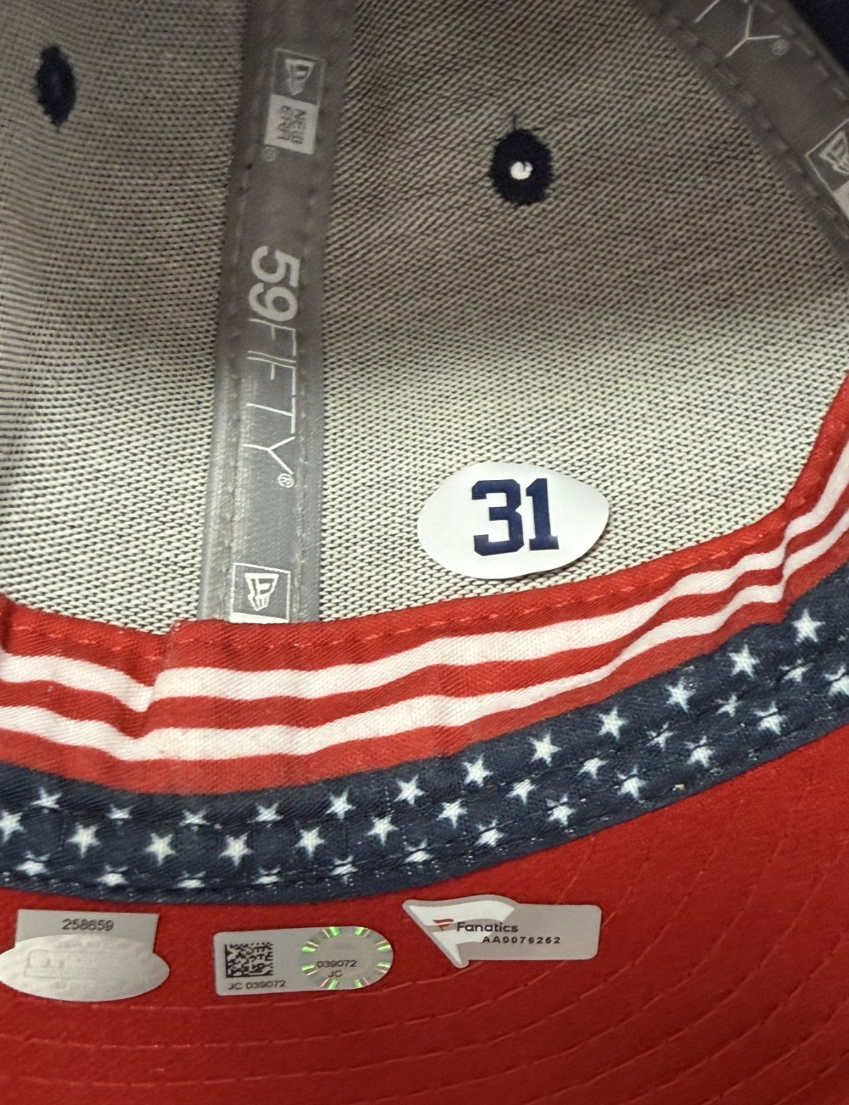 Aaron Hicks #31 Game Used NY Yankees New Era July 4 Hat Fanatics MLB Steiner COA