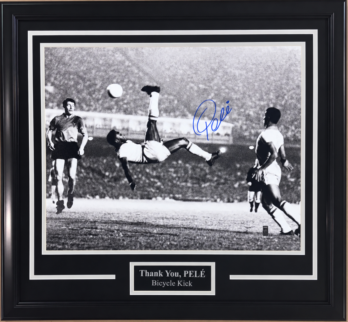 Pele Signed 16x20 Bicycle Kick Photo Framed Suede w/ Plaque Auto Pele Holo COA