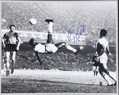 Pele Signed 16x20 Bicycle Kick Photo Framed Suede w/ Plaque Auto Pele Holo COA