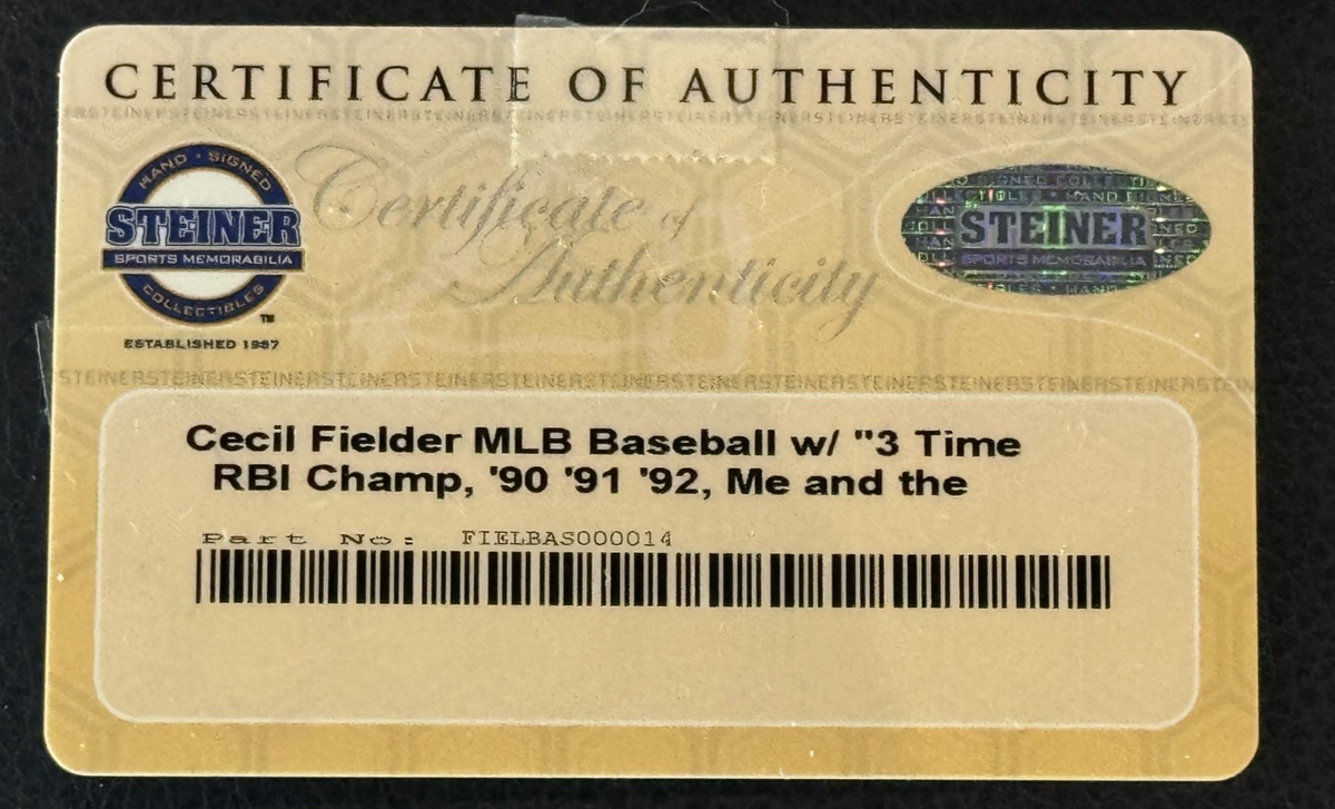 Cecil Fielder Signed Official Baseball RBI Champ Me and Babe Auto Steiner COA