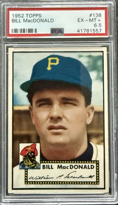 1952 Topps #138 Bill MacDonald PSA 6.5 NICER Dead Centered Low Pop Ex - Mint +