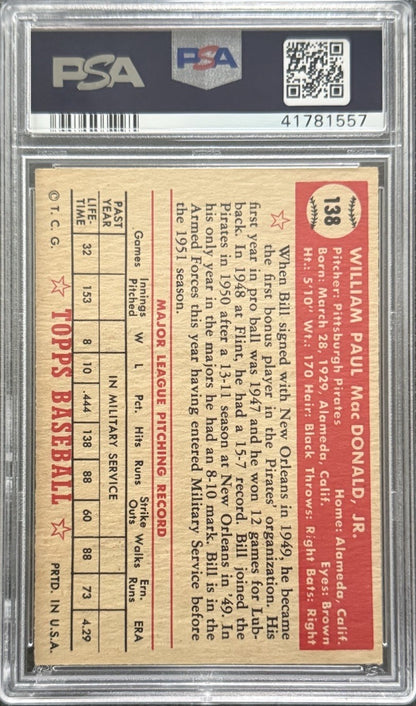 1952 Topps #138 Bill MacDonald PSA 6.5 NICER Dead Centered Low Pop Ex - Mint +