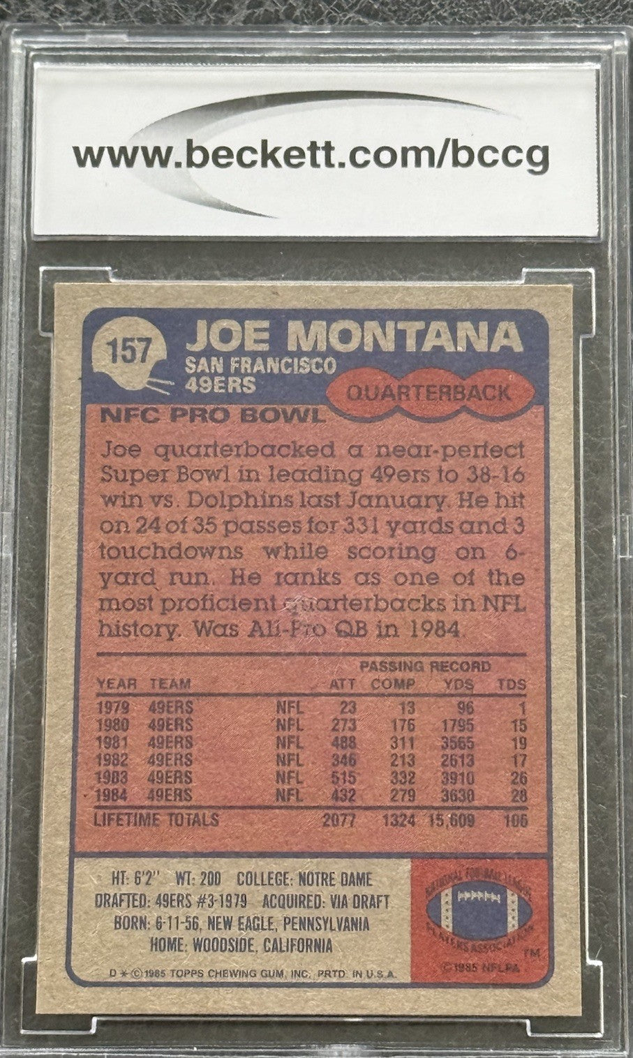 1985 Topps Football Joe Montana #157 BCCG 10 Mint Or Better Beckett HOF Beauty