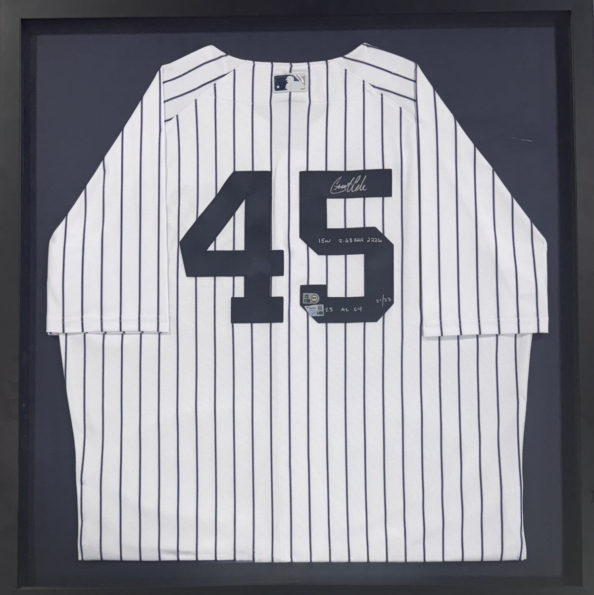 Gerrit Cole Signed Nike Jersey LE/23 Framed 2023 Stats Auto Fanatics COA Yankees