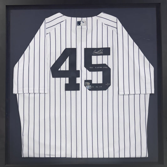 Gerrit Cole Yankees Signed 2023 Cy Young Stat Auto Jersey Framed /23 Fanatics